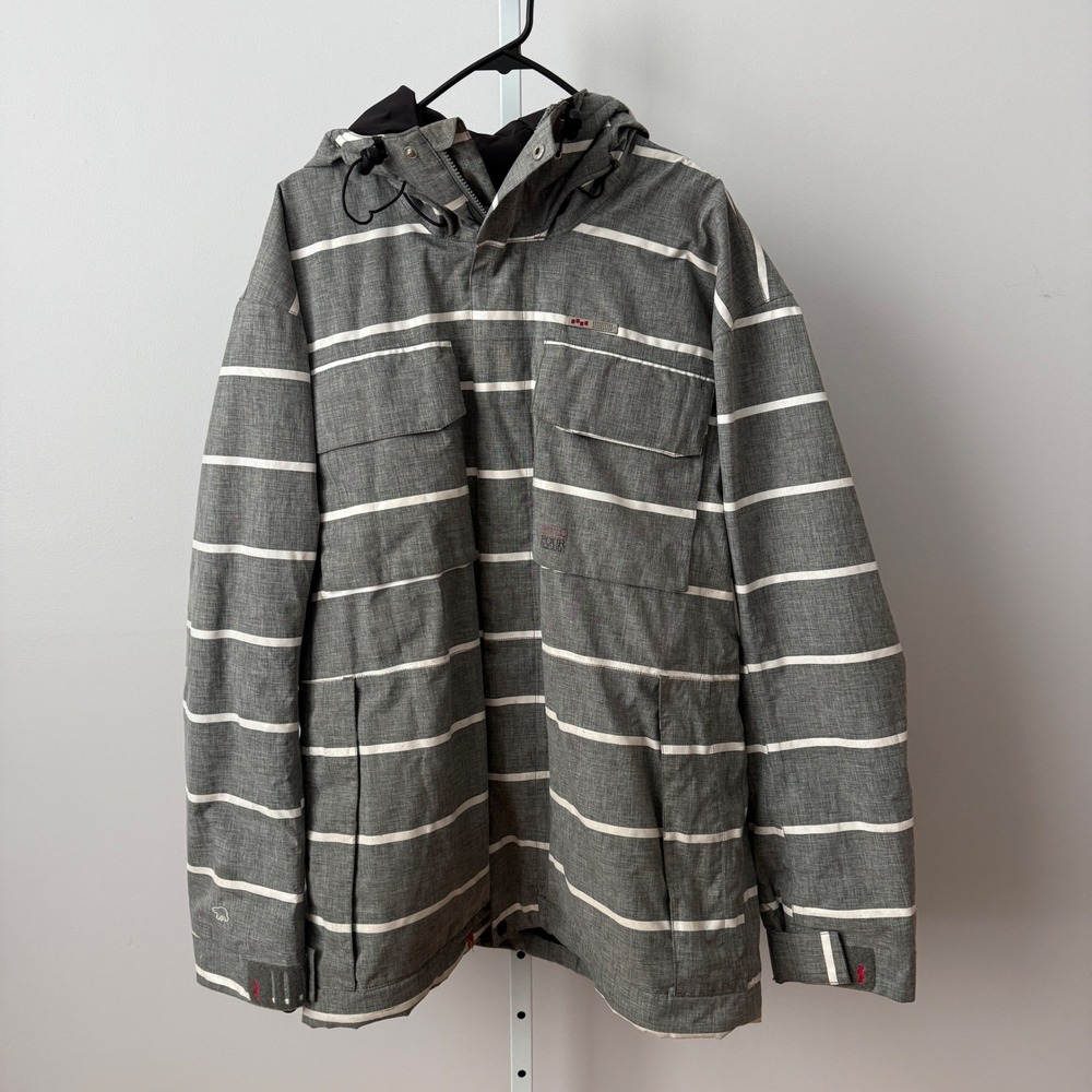 Foursquare sz L Snowboard Outerwear Jacket Mens Striped 10K Hooded Outdoors